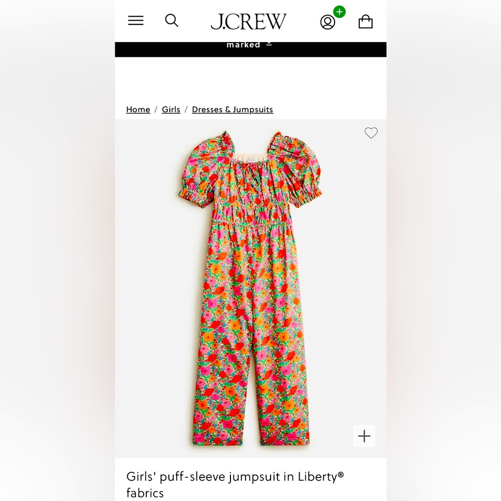 Jcrew Girls' puff-sleeve jumpsuit in Liberty® fabrics size 7